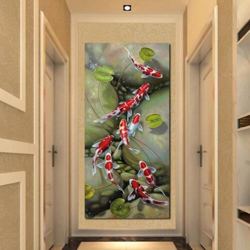 Wall Art Picture HD Print Chinese style Nine Red Koi Fish Landscape Oil Painting on Canvas Poster For Living Room Modern Decor