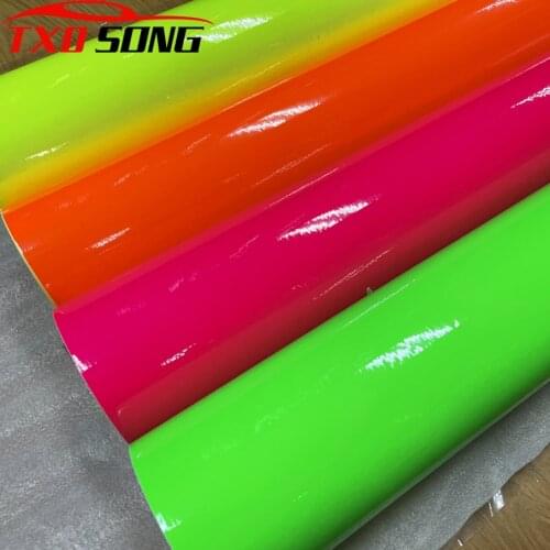 New Glossy Vinyl Car Wrap Sheet Roll Film Fluorescent Yellow Green Car Sticker Decals for Motorcycle Auto Car Styling Automobie