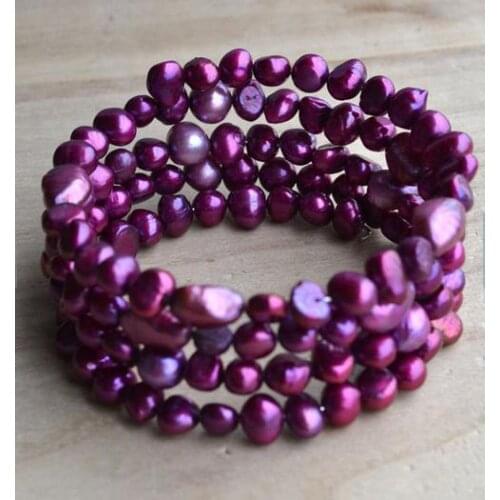 New Unique Amaranth Pearl Bracelet 4 Rows 6-10mm Real Freshwater Pearl Bracelet Wedding Party Bridesmaids Jewelry Fast Shipping