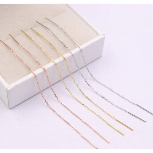 One Pair Pure 18K Yellow / Rose / White Gold Earrings Women Luck O Chain Earrings Line 75mmL 0.5g