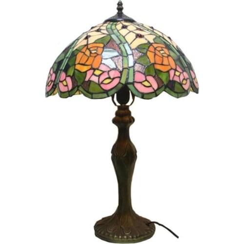 Tiffany Pastoral Flowers Glass Handmade E27 Table Lamp for Foyer Apartment Bed Room Bar H 62cm 1010
