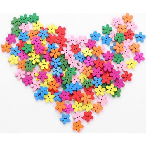 1.5Cm Multi-Color Flowers Wooden Buttons For Clothing Diy Color Printing Wooden Button For Needlework Sewing Accessories For Diy