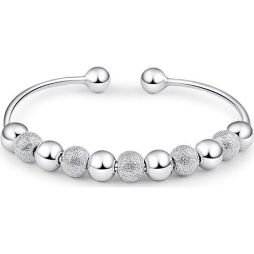 Open Adjustable Spinner Silver Anxiety Ring With Beads For Women Spinning Worry Finger Rotating Spin Rings For Teen Girl