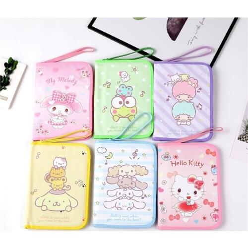 Hello kitty Modern simple portable hand-held document bag bank card bus card passport bag Kuromi leather zipper purse 24x18cm