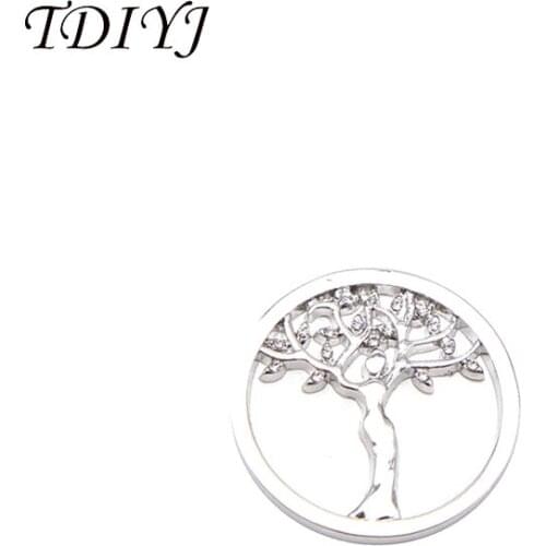 TDIYJ Fashion Alloy Vintage Life Tree Crystal My Coin Disc for Frame Coin Holder Necklace For Girl Gifts 6Pcs/lot