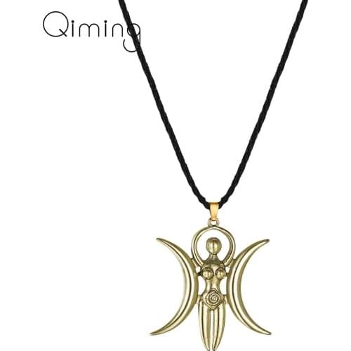 Triple Moon Spiral Goddess Necklace For Women Female Fertility Goddess Witch Wiccan Pagan Jewelry Witchy Gift