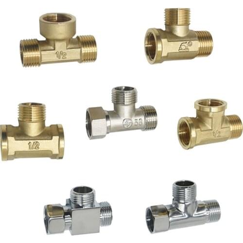 Brass 1/2" Male Female Thread Tee Connector T type Plumbing 3 Way Water Splitter Pipe Fitting Coupler Adapter 1pcs