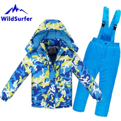 WildSurfer Kids Winter Camo Skiing Sets Windproof Keep Warm Boys And Girls Snowboard Ski Jacket Pants Children Snow Suits W304
