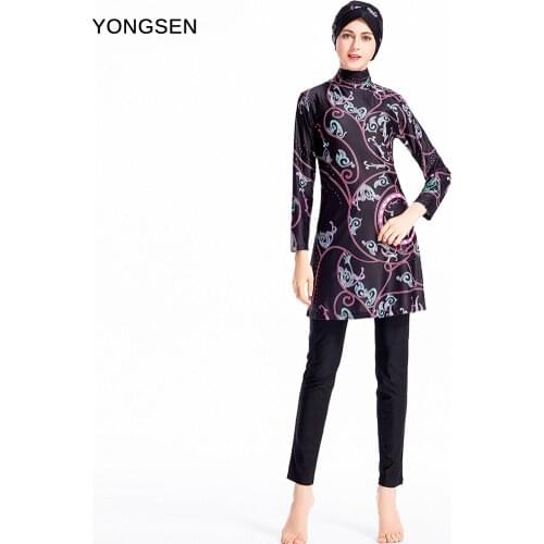 YONGSEN Plus Size Burkinis Islamic Muslim Swimwear Women Girls Modest Hijab Swimsuit Islamic Women Muslim With Swim Hat