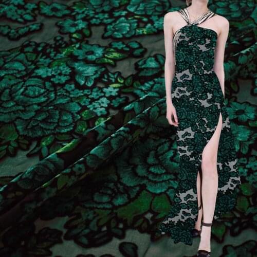 Green peony burnt-out velvet fabric for dress ткань хлопок ткани bazin riche african фатин tissu telas por metro tissus