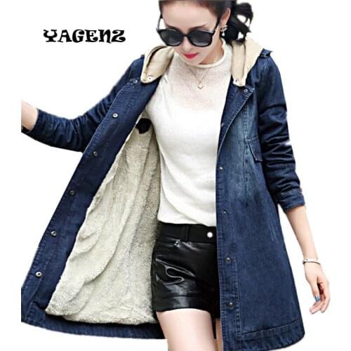 S-4XL 2020 Female Spring Cowboy Jacket Winter Coat Korean Style Medium Long Plus Thick Denim Jacket Coat Big Yards Casual Tops