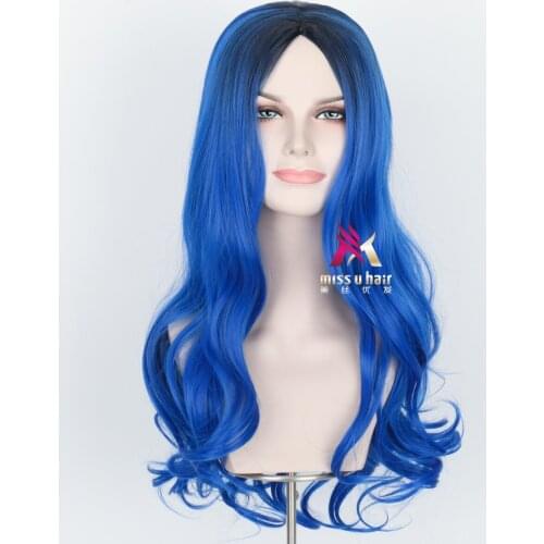 Halloween Performance Show Evie Adams Descendants Yiwei Blue Carve Long Curly Hair Wig Cosplay Suit