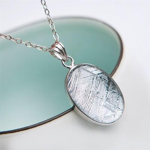 Women Men Necklace Charm Silver Pendant Genuine Natural Gibeon Iron Meteorite Moldavite Pendant 19*14*6mm