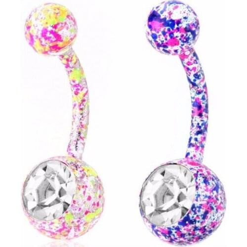1pc Barbell Crystal Body Jewelry Piercing Paint Titanium Navel Belly Button Rings Percing Floral Belly Ring Bijoux Nombril