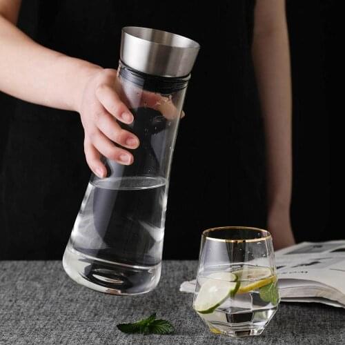 1pc Glass Juice Water Bottle Jug Drinkware Large Capacity Bottles Pot with Lid Water Dispenser Container Cup Stand Hot