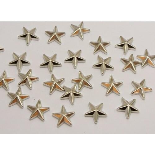 100 Silver Colour Tone Metallic Acrylic Star Studs 14mm No Hole Cell Phone Deco