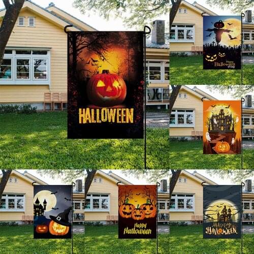 2021 Cartoon Pumpkin Linen Head Printing Linen Flag Party Garden Decoration Flag Halloween Garden Flag Front Porch Outdoor Decor