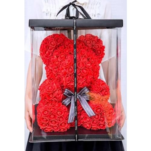 38cm Rose Teddy Bear with LED Light Valentines Gift Teddy Bear with Love Heart Wedding Foam Flowers Decorations Love Rose Bear