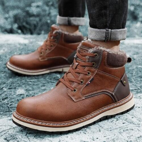 CIMIM Brand Winter Genuine Leather Mens Boots Thick Fur Warm Ankle Boots Working Men Footwear Waterproof Snow Boots Big Size 47