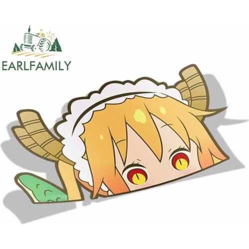 EARLFAMILY 13cm x 8.5cm for Tohru Kobayashi San Chi No Maid Dragon Peek Anime Big Head Vinyl Car Sticker JDM Window Trunk Decal