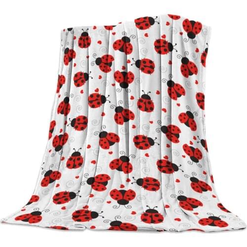 Fleece Throw Bed Blanket Lightweight Super Soft Cozy Red Ladybug White Background Blanket Gift for Adults Kids