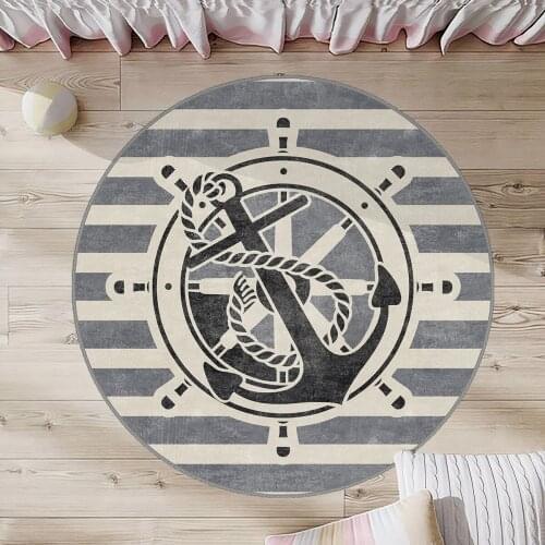 Gri Yuvarlak Çocuk Odası Halısı gri kanca gemi dümen deniz