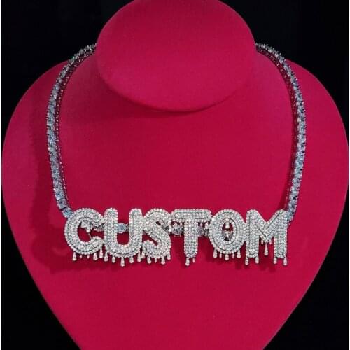 Customized Drippy Name necklace Copper with Zircon Pendant With tennis chain Hip Hop Jewelry