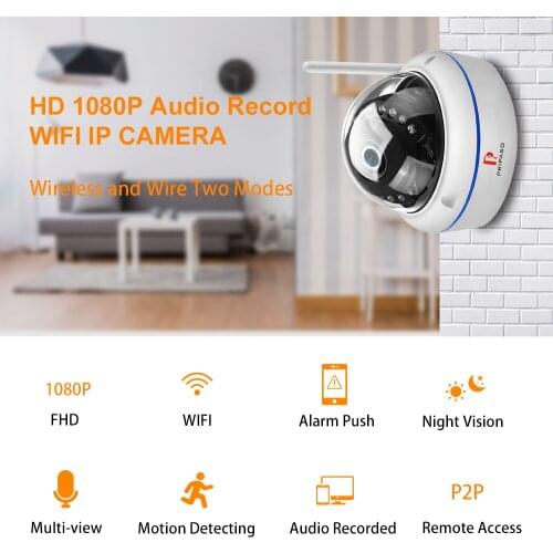 1080P IP Camera Outdoor Vandal-proof Wireless Camera With SD Card Slot Max 128Gb ONVIF P2P Motion Detect Alert Dome Security Cam