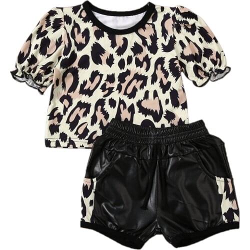 Toddler Kid Baby Girl clothing sets summer clothes Leopard Tops T-Shirt Shorts Pants Set