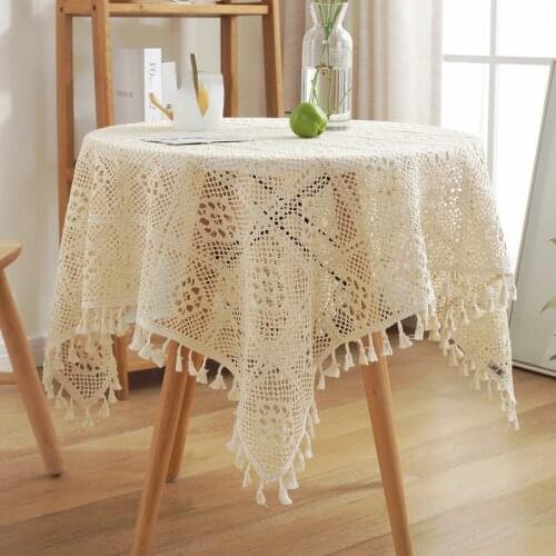 Dinning Table Cover Embroidered Flower Fabric Table Round Table Cloth Art Household Lace Table Mat Dust Cover