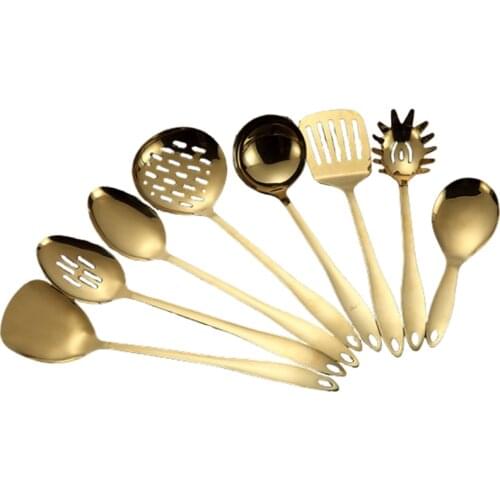 Stainless Steel Cooking Tools Spoon Shovel Cookware Kitchen Tools Spatula Ladle Kitchenware Gold Cooking Utensils Set