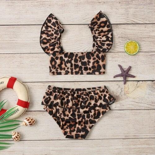 Baby Kids Girls Bow Ruffle Leopard Print Straps Swimsuit Tops Shorts Swim Set Sexy Women One Piece Bathing Suit Girl Swimsuit