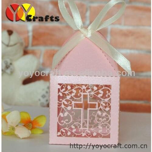 Laser cut wedding favor gift box pink cross wedding favors candy boxes with free logo
