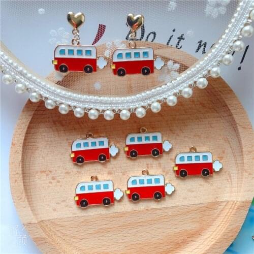 Cute little bus Charms Handmade Craft Metal Charms for Keychains Earring DIY Jewelry Making 29x19mm