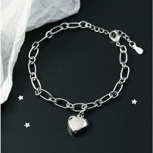 925 Sterling Silver Heart Charm Bracelet & Bangle For Women Girls Wedding Jewelry Accessories sl036