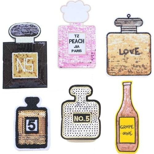 Cartoon Decorative Patch Perfume Bottle Love Sequins icon Embroidered Applique Patches For DIY Iron on Badges on backpack