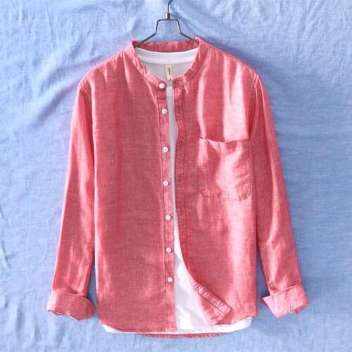 2019 New summer mens linen shirt men brand long sleeve shirt mens sky blue shirts male casual camisa dropshipping