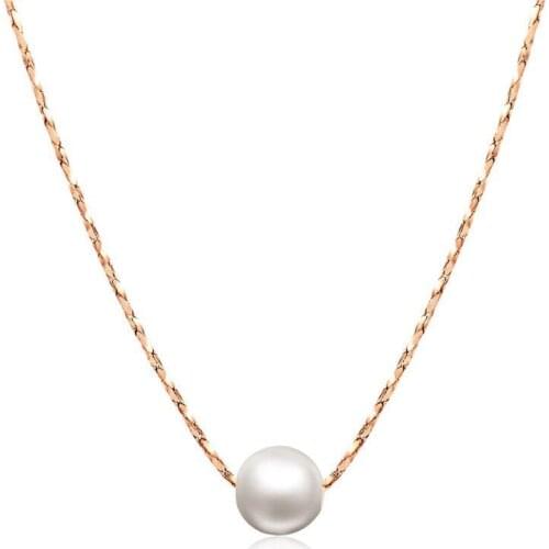 MxGxFam Single Smooth Pearl (8 mm) Pendants Necklace For Elegant Women Fashion Jewelry Rose / White Gold Color AAA+ 45cm Chain