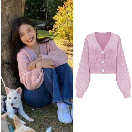 Kpop IU Seo Yea Ji New Sexy Cardigan Knitted V neck Sweaters Women Streetwear Fashion Loose Solid Coat Casual Button Lady Tops