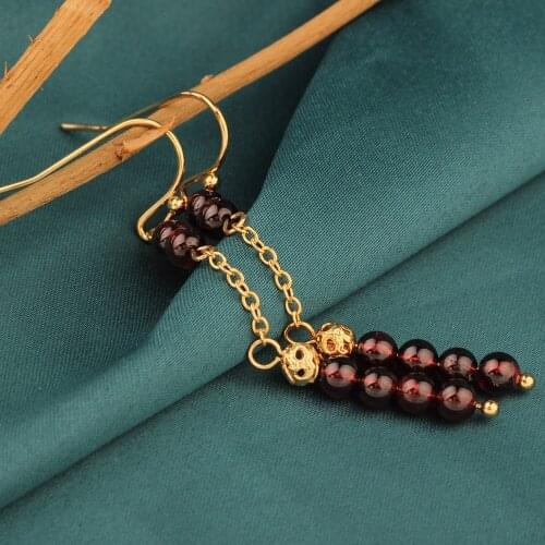 New Nature Simple and Exquisite Long Garnet Drop Earrings,ethnic Nature Stones Earrings Ethnic Jewelry for Women Gift