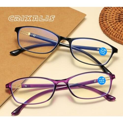 CRIXALIS Rectangle Anti-Blue Light Reading Glasses Men Full Frame Prescription Eyeglasses Women TR90 Flexible Eyewear UV400