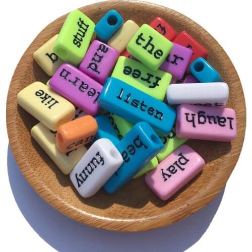 Wholesale 520PCs/Lot Mixed Solid Colors Black Words Printed Acrylic letters Beads Plastic DIY Jewelry Findings Bracelet Bead