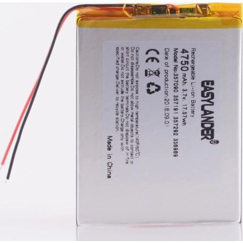 357090 3.7V 4750mAh Rechargeable li Polymer Battery For Tablet PC cube U25GT U51GT talk7x 4G N12 N10 Suo Lixin S18 Talk 7x
