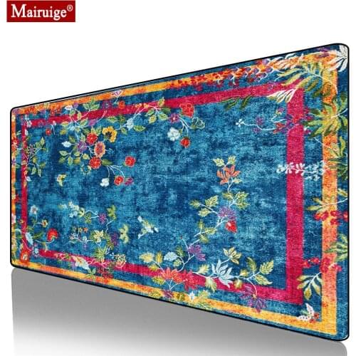 Persian Rug Blue Plant Flower Mouse Pad XL Gamer Desk Mat Large Keyboard Pad Gaming MousePad 90x40/80x30cm for Laptop Table Pads