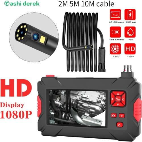 P30 plus red button Industrial Endoscope 8.00MM 1080P HD Digital Dual Lens Borescope Camera Waterproof 4.3 Inch LCD