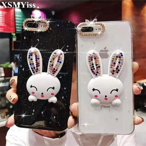 XSMYiss Luxury Bling Diamond Rabbit Bracket Epoxy Stars And Moon Soft Phone case For iphone X XS MAX XR 6 6S 7 8 Plus capa