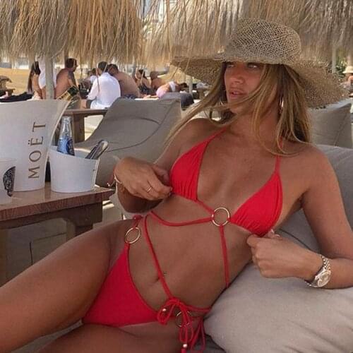 Miyouj Sexy Bandeau Bikini Bandage Swimwear Women Solid Swimwear 2021 Bathing Suits Rings Bikini Set Hollow Out Biquini Swimwear