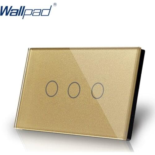 3 Gang 2 Way US/AU Standard Wallpad Smart Touch Switch Touch Screen Panel Gold Crystal Glass 3 Gang Position On/Off Light Swith