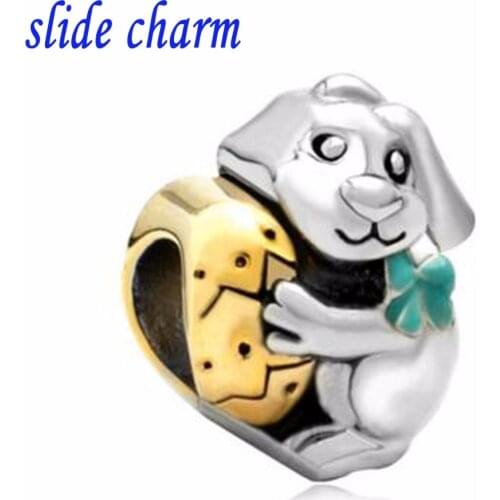 Slide charm Free shipping Children birthday gift children gift rabbit pulling radishes charm beads fit Pandora charm bracelets