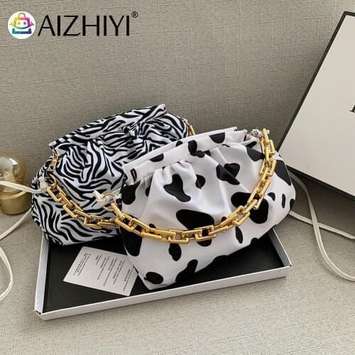 Fashion Women Animal Pattern Printing Cloud Underarm Shoulder Bag Casual Ladies Thick Chain Small Handbags Purse